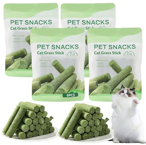 24 Stück Katzengras Snack, 120g Gefriergetrocknet Snacks für Katzen, Katzengras Sticks für Katzen für die Zahnpflege und Haarknäuel Entfernen, Katzenminze, Beißstab aus katzengras
