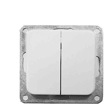 Doble conmutador empotrar blanco 70x30x70mm, ideal para control de luz y ahorro energético en espacios domésticos y comerciales.