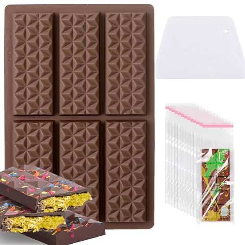 Stampo per Cioccolato in Silicone,Stampi Cioccolatini,per 6 pannelli,Stampo Cioccolato,Stampo per Tavoletta di Cioccolato,senza BPA,per Cioccolatini Dubai,Waffle,Torrone,Caramelle (B)