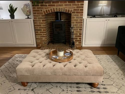 Handmade Extra Large Chesterfield Upholstered Footstool Coffee Table by Handmade Bedroom Furniture (Feet Style - 2, Sand)
