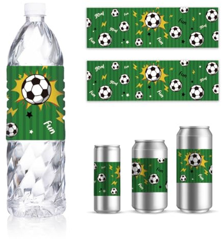 GOMAKERER 30 fogli Etichette per Bottiglie D'Acqua, Adesivi per Imballaggio Autoadesivi A Tema Stampato Calcio Etichette Personalizzate Bottiglie D'Acqua Bevande per Feste, 8.5x2.5 pollice