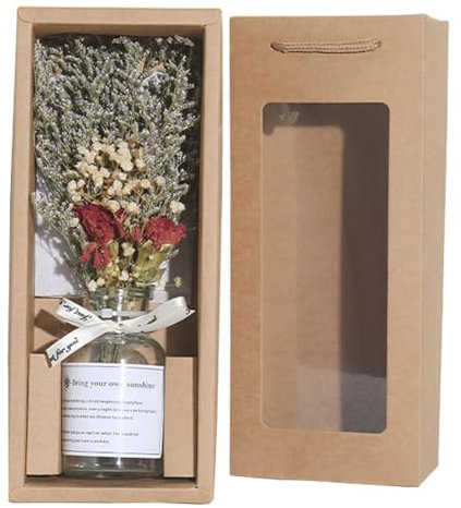 Fleurs Séchées avec Vase, Bouquet Fleurs Séchées Naturelles Pampas Sechees Decoration Coffret Cadeau, Fleur Sechees Decoration pour Maman, Professeur, Decoration Maison Salon Table