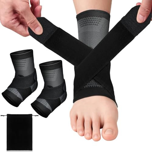 NEUTYPECHIC 2 PCS Sprunggelenkbandage, Einstellbar Knöchelbandage Sprunggelenk, Bandage Fußgelenk Atmungsaktiv Knöchel Schützen mit Beutel, Schwarz