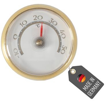 Lantelme Termometro rotondo per frigorifero, bimetallico, indicatore di temperatura da -10 °C a 50 °C, analogico, Ø 5,2 cm, colore oro, termometro autoadesivo, cuscinetto adesivo acceso, per