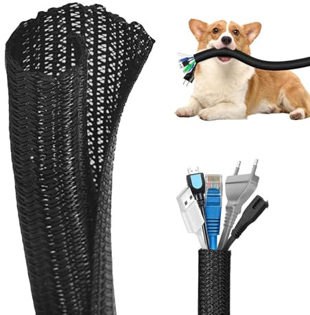 Cable Tidy Sleeve, 9 ft - 1/2 inch Cord Protector, Dog and Cat Cord Protector, Split Sleeving/Expandable Braided, For USB Cable Power Cord Audio Video Cable for Home/Office (Black)