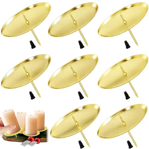 Portacandele Corona dell'Avvento - Set da 8 in Metallo Robusto con Puntale di Sicurezza | Supporto per Candele Ideale per Decorazioni Natalizie e Fai da Te, Ø 6cm Oro