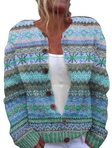 Fairisle Cardigans for Women UK Fair Isle Norwegian Wood Womens Sweaters Long Sleeve Ladies Cardigans Size 16 Retro Ethnic Prints Women Autumn Winter Cardigan Women's Fashion