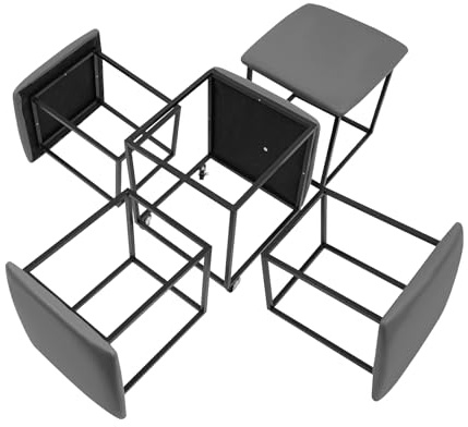 Taburete 5 en 1 con forma de cubo, 46 x 46 x 48 cm, 75 kg, 5 en 1, con 4 ruedas universales, buena utilización del espacio, apilable, combinación para salón, dormitorio, oficina (gris)