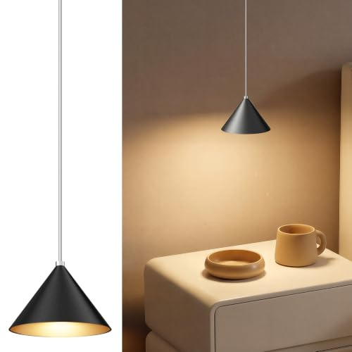 lundwa Lampada a sospensione LED Moderne 12W Nero | Bianco caldo 3000K,800LM, Regolabile In Altezza , Alluminio Per Soggiorno Sala Da Pranzo Kitchen Comodino Camera da Letto