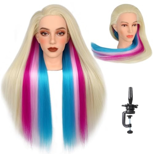 WIGNEE Frisör Övningshuvud Färgade Hår För Klippning & Smink | Professionellt Frisörhuvud Naturligt Ansikte Lite Shedding För Klippning Styling Smink 71 cm