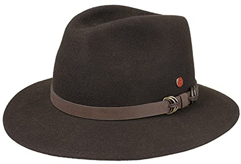 Mayser Baron Georgia Wool Outdoorhut Herren - Made in The EU Rollhut Wollhut Reisehut mit Lederband, Lederband Winter Frühling-Sommer Herbst-Winter - 57 cm Dunkelbraun