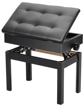 Allright Klavierhocker Klavier SitzbäNke Piano Sitzbank 56 x 33.5 x 58 cm Verstellbare Höhe mit PU Leder Gepolsterter Sitz Kissen Stauraum Taste Ablagefach Hocker Schwarz