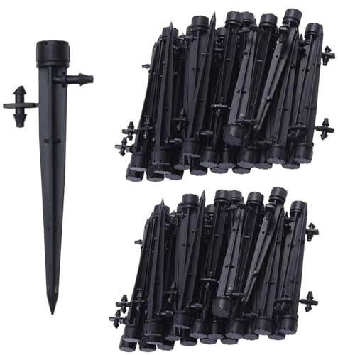 Kalolary 100pcs Garten Bewässerung Sprinkler Micro Flow Drip Bewässerung Sprinkler für 1/4 (4-7 mm) Rohr, 8 Loch Wasser Fließen Sprinkler Für Gartentropfen Bewässerung System, Schwarz