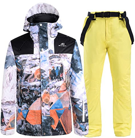 Wintersport Skibekleidung Anzug Wasserdicht Snowboard Jacken Mäntel Schneeanzüge Regen Schneejacke Und Hosen Mantel Gelb Hosen 2XL