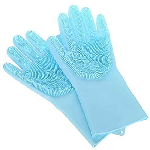 Nchdewui Spülhandschuhe, Wiederverwendbare Silikon Gummi microfaser lang für Küchenarbeit putzhandschuhe. (Blue)