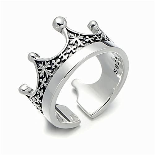 RobertDTesta Anello con Corona da Uomo in Argento Sterling S925, Anello con Corona Aperta,Argento,10