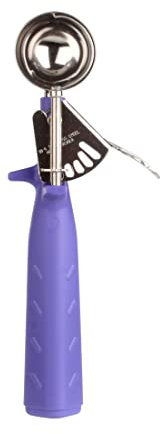 TrueCraftware - Plato de acero inoxidable #40 de 3/4 onzas con mango triangular color orquídea - Cuchara de galletas de helado para hornear, cucharadas de control de porciones, cuchara para