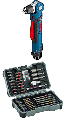 Bosch Professional Akku Winkelbohrmaschine GWB 12V-10 (ohne Akkus und Ladegerät, in L-Boxx) + 43tlg. Schrauber Bit Set Extra Hart (Kreuzschlitz-, Pozidriv-, Hex-, T-, TH-, S-Bit, Zubehör)