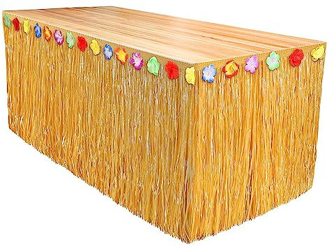 Gonne da Tavola Hawaii, Decorazioni per Feste Hawaii con Fiori Multicolori, 275 x 60 cm, Oro