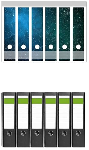 Wallario 6 Stück breite Ordner inkl. Klebeetiketten mit Motiv Sternenhimmel - Milchstraße und Sterne bei Nacht - Set mit Rückenschildern/Ordnerrücken Stickern