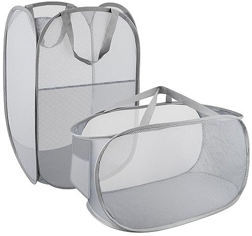 Set di 2 Portabiancheria Pieghevole Pop-Up, Cesti Lavanderia a Rete, Organizzatore per Vestiti Sporchi, Accessori Casa per Riporre Vestiti e Giocattoli