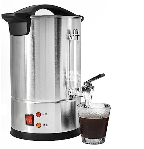 Cafetera Comercial Calentamiento rápido 30-110°, Urna de café con Cesta coladora Aislamiento de Acero Inoxidable de Doble Pared Escala de Nivel de Agua Urna de Agua Caliente de 50 Tazas para Fiesta