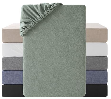 SOULFUL Spannbettlaken 120x200cm, 100% Gewaschene Baumwolle Bettlaken Spannbetttuch bis 25cm Matratzenhöhe, Atmungsaktiv mit Leinenartigem Griff, öKotex Zertifiziert-Salbei Grün