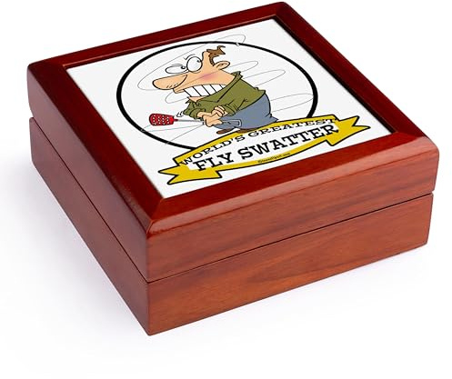3dRose Funny Worlds Greatest Fly Swatter Cartoon Jewelry Box 7 x 7 inch with 4 inch tile