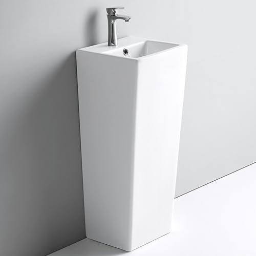 Lavabo Pedestal, Fregadero de pedestal de cerámica para baño, Fregadero de pedestal independiente de una pieza, Lavabo de baño de pedestal con desbordamiento, Fregadero de pedestal en blanco