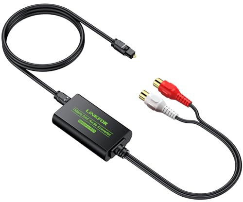 LiNKFOR DA Wandler 192KHz Optischer mit weiblicher Stecker Toslink Koaxial auf Analog RCA L/R Audio Adapter mit optischem Kabel für PS3 DVD Sky Xbox HDTV Blu-Ray-Player