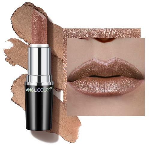 Anglicolor Rossetto Glitter,Rossetto Metallizzato Lucido,Rossetti Texture Cremosa,Formula Idratante,Trucco Naturale Idratante Per Le Labbra (#09 GUILTY PLEASURE, 4g)