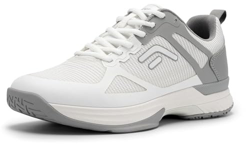 FitVille Herren Tennisschuhe Extra Weit Sportschuhe rutschfeste Hallenschuhe Atmungsaktive Badminton Schuhe Bequeme Sneaker,Weiß mit Grau,43 EU,Weit