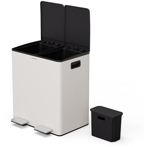 Klarstein 40 l modern design-papperskorg med 2 x 20 L avfallsseparation – soppåsar för köket, avtagbar 3 L kompostbehållare, mjuk stängningsfunktion – praktisk avfallsorganisation, även för blöjor