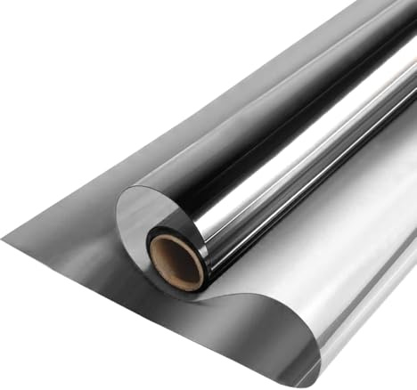 MOCNT Pellicola Oscurante per Vetri Pellicola Specchio Unidirezionale Pellicola Privacy Adesivo per Protezione Solare Pellicola Riflettente Finestre Grigio Chiaro 50cmX200cm