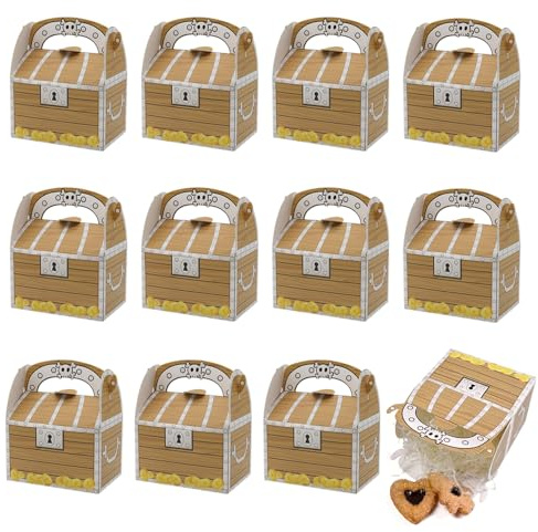 Cofre del Tesoro Pirata 12 Piezas Cofre Pirata Carton con Asa Caja Pirata para Chuches para Fiesta de Cumpleaños Infantil Fiesta Pirata Halloween Decoración(11×7×7cm)