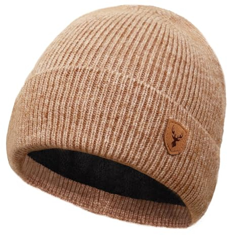 Omtofo Mössa för män, vinter, termiska stickade mössor för män, varm fleece, löparmössa, vindtät vintermössa, män fodrad och vadderad unisex kvinnor herrmössa, vinter – mössa, khaki