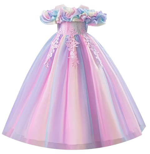 EFOGEP Vestido de princesa para niña, de tul, vestido de fiesta de flores, Rosa., 9-10 años