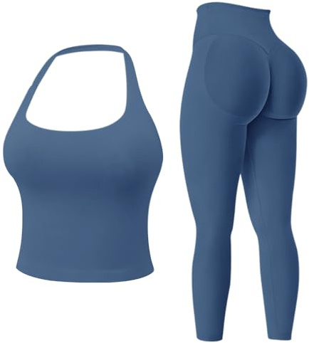 JN JANPRINT Gym Sets for Women 2 Piece Backless Sports Bras Halter Top Hidden Scrunch Leggings Yoga Outfits Workout Tracksuits