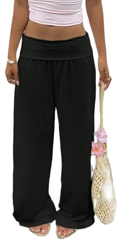 Springcmy Pantalon Palazzo d'été bohème à jambes larges pour femme - Taille haute - Décontracté - Pour la plage, les voyages, les vacances