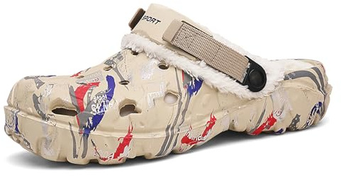 CERYTHRINA Winter Clogs Herren Damen Warme Fell Hausschuhe für Winter rutschfeste Eva Gartenschuhe mit Gefütterte Bequeme Fleece Pantoffeln Indoor Outdoor Khaki 43