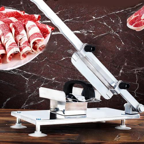 Ausla Affettatrice Manuale, Taglia Carne Congelata in Acciaio Inossidabile con Spessore Regolabile 3-15mm per Uso Professionale in Domestica, Affettatrice Resistente per Frutti di Manzo e Montone