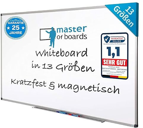 MOB Magnetisches Whiteboard 120x90cm mit Alurahmen und abnehmbare Stiftablage für Büro, Heim und Schule, Magnettafel kratzfest und trocken abwischbar | Magentboard in Hoch- oder Querformat