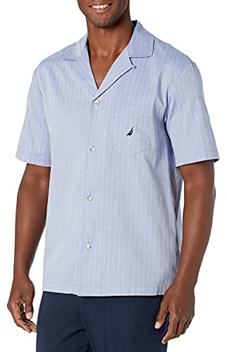 Nautica Kortärmad bomull knapp ner vävd pyjamasöverdel för män, Blå (Ws90s7), L
