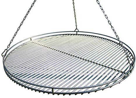 VEIKIN DESIGN Edelstahl Grillrost Ø 60 cm mit Reling, Kettensatz und Seilwirbel, Grillrost Rund für Schwenkgrill, Massive Ausführung, Profi-Grillrost, Handarbeit aus Deutschland