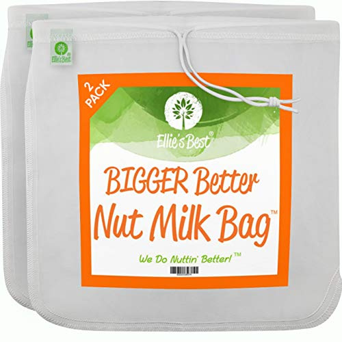 Pro Quality Nut Milk Bag 2 Pack - 12X12 XL Bags - Commercial Grade Reusable All Purpose Food Strainer - Food Grade BPA-Free - Ultra Strong Nylon Mesh - Almond Milk, Juices, Cold Brew Recipes Videos