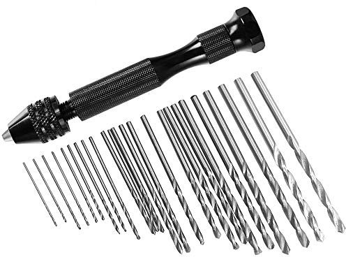 25 pcs Pin Vise Hand Drill Bits, FineGood 24 pcs Micro Mini Twist Drill Bit Set (0.6-3mm) with 1 pc Pin Vise Rotary Tools for Wood Jewelry Plastic