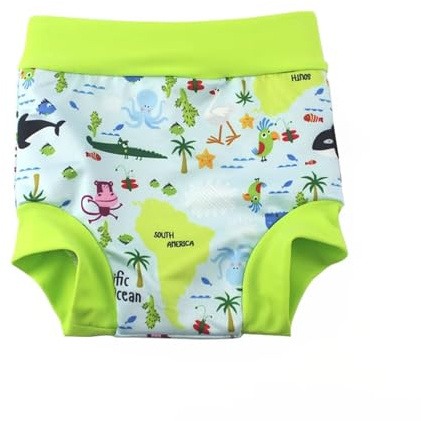 BabyPreg Badbyxor med blöjskydd för baby och barn Badshorts med hög midja som skyddar magen (Grön, 2-3 år)