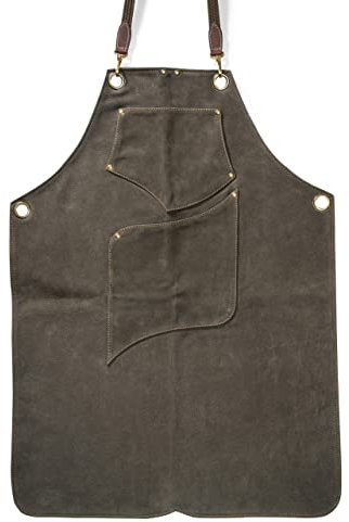Angus Stoke Tablier en cuir de qualité supérieure - Tablier de barbecue en cuir véritable - Style vintage - Pour barbecue et cuisine - Archie, vert foncé, XXL/3XL