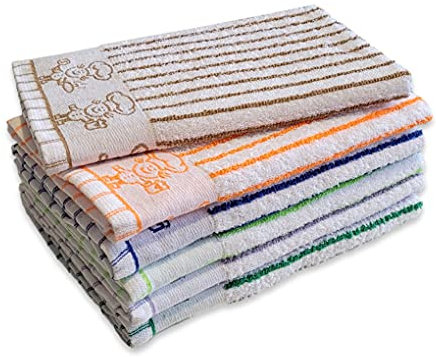 Galitex paños de Cocina, Algodón Rizo, Blanco con Rayas, Pack 6 Unidades, 6