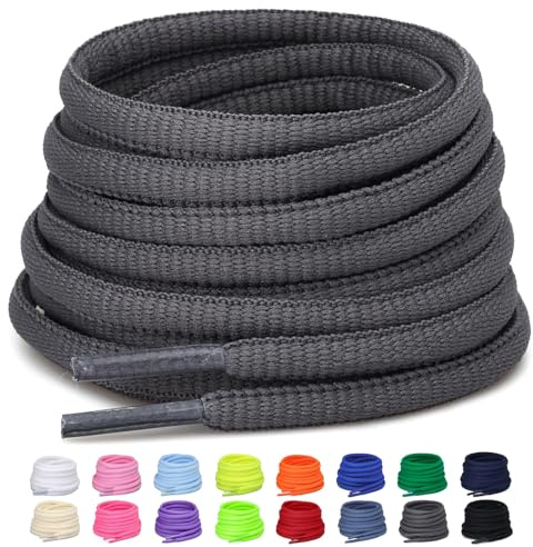 Puzeam 2 Paia Lacci Ovali per Scarpe Sportive, larghezza 6mm, Mezzi Lacci Rotondi per Sneakers, 16 Colori Stringhe per Scarpe da Corsa e Stivali - Grigio Scuro 120